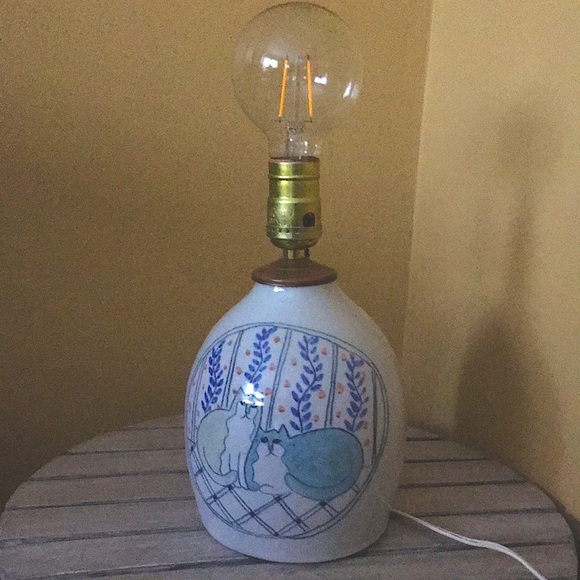 Signed SOLVEIG COX Cat Pottery Vintage Lamp 1987 - Picture 11 of 13